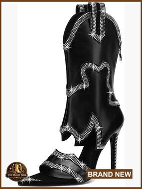 Rhinestone Cowgirl Booties with Low Block Heel Embroidered Sparkly Ankle Boots